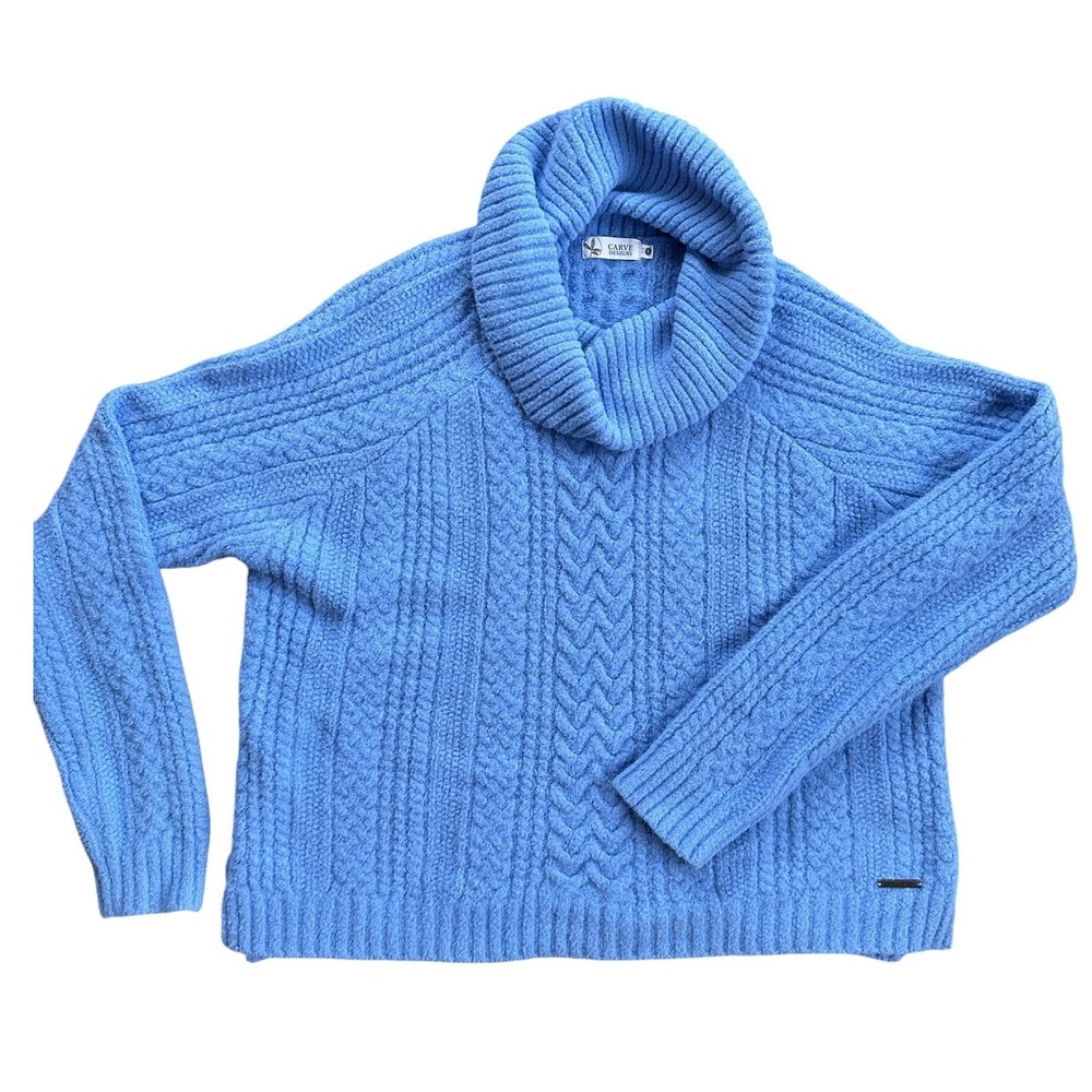Carve Designs Cowl Neck Cable Knit Sweater Womens Small Blue Excellent